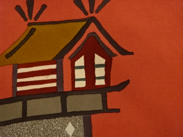  作家物　縮緬地民家模様名古屋帯